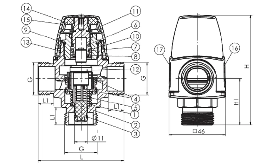 Thermostatic Mixing Valve With Side Water Outlet